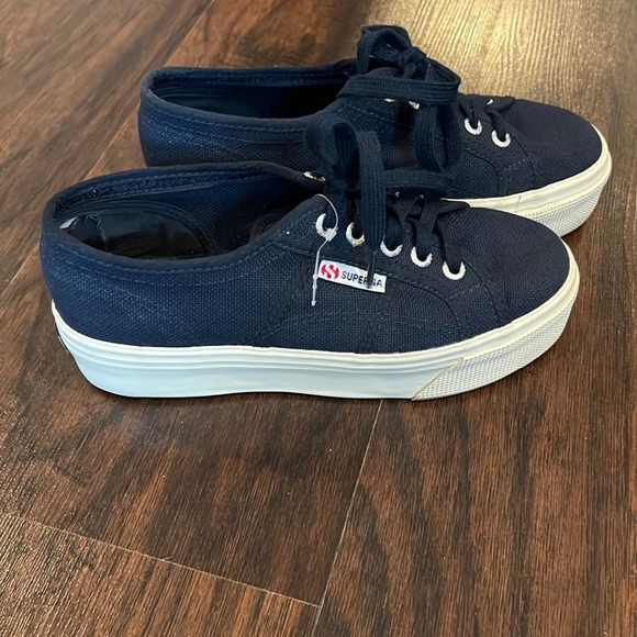 Women's Superga 2790 ACTOW Flatform Sneaker Navy Canvas/Cotton - Size 36 - Picture 4 of 9